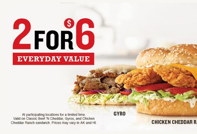 Arby's 2 for $6 Everyday Value Deals