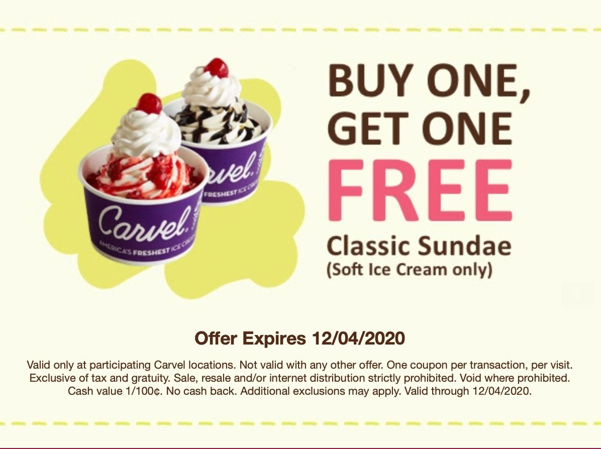 Sign Up for Carvel's Fudge Fanatics Online and Receive a BOGO Classic Soft Ice Cream Sundae Coupon