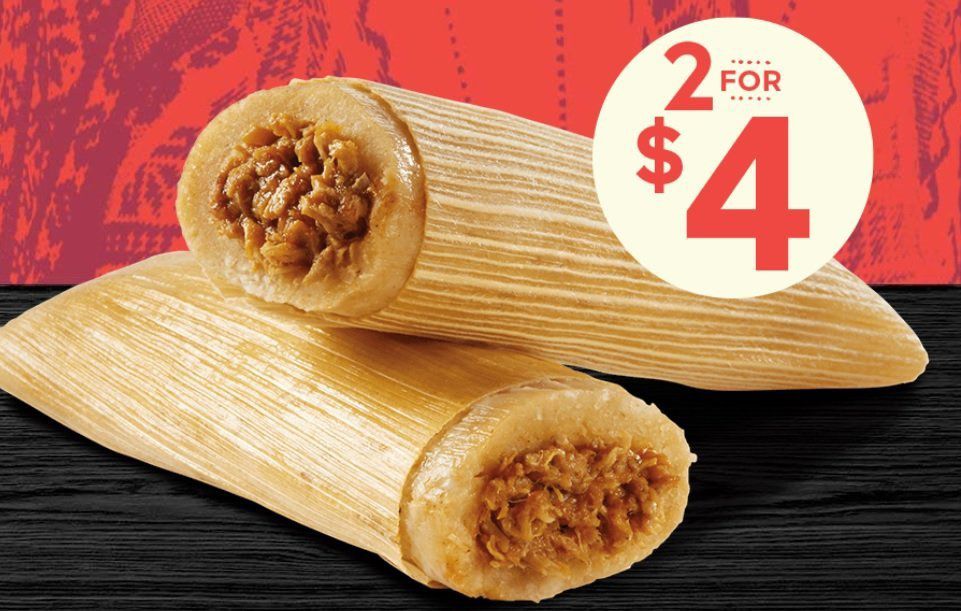 New 2 for $4 Tamales Available Between 10 am and 7 pm at Del Taco Restaurants New 2 for $4 Tamales Available Between 10 am and 7 pm at Del Taco Restaurants