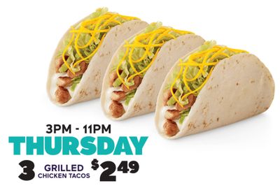 Receive 3 Grilled Chicken Tacos for $2.49 Every Thursday from 3 to 11 pm at Del Taco