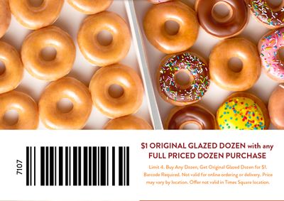 November 25 Only: Get a $1 Original Glazed Dozen with any Purchase of a Full Priced Dozen Donuts at Krispy Kreme