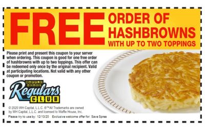 When You Sign Up for the Waffle House Regulars Club Online, You'll Receive a Coupon for Free Hash Browns