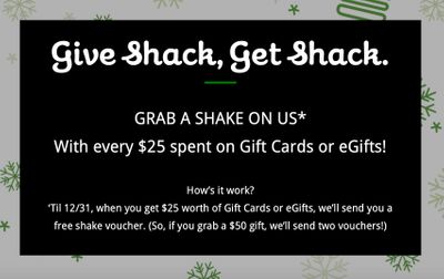 Get a Free Shake Voucher for Each $25 Gift Card or eGift Card Purchase at Shake Shack 