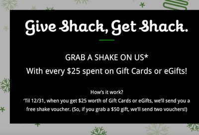 Get a Free Shake Voucher for Each $25 Gift Card or eGift Card Purchase at Shake Shack 