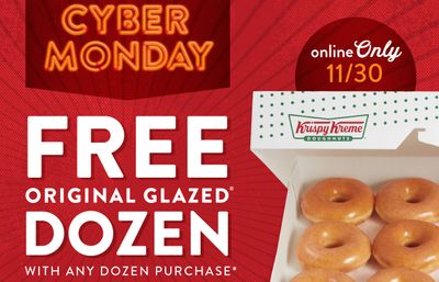 Buy 1 Dozen Donuts Online, Get 1 Original Glazed Dozen for Free with Krispy Kreme on November 30 Only 