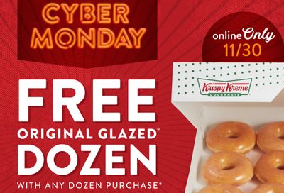 Buy 1 Dozen Donuts Online, Get 1 Original Glazed Dozen for Free with Krispy Kreme on November 30 Only 
