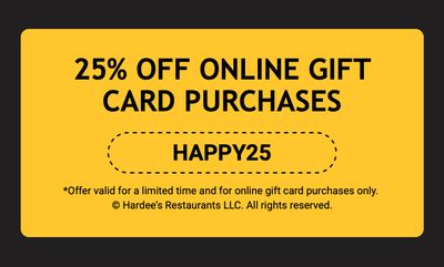 25% Off Online Gift Card Purchases of $20 or More with Promo Code at Carl's Jr. and Hardee's: Cyber Monday Only