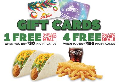 Small Meal Give-Aways with $30 and $100 Gift Card Purchases at Del Taco Through to January 6