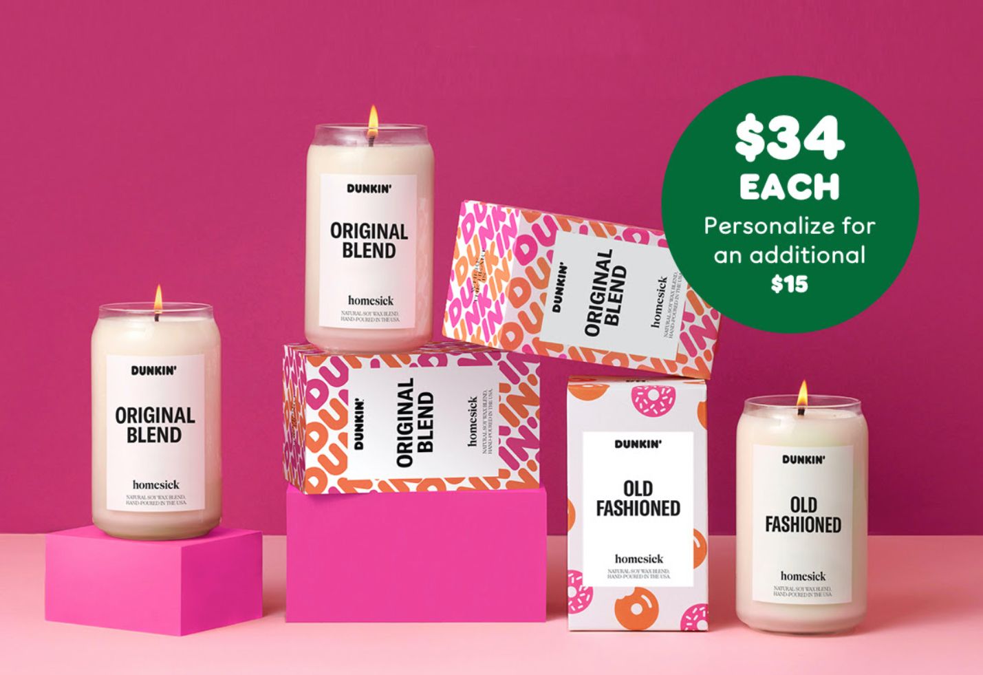 Dunkin' Donuts Original Blend and Old Fashioned Scented Candles Now Available through the Homesick Online Shop Dunkin' Donuts Original Blend and Old Fashioned Scented Candles Now Available through the Homesick Online Shop