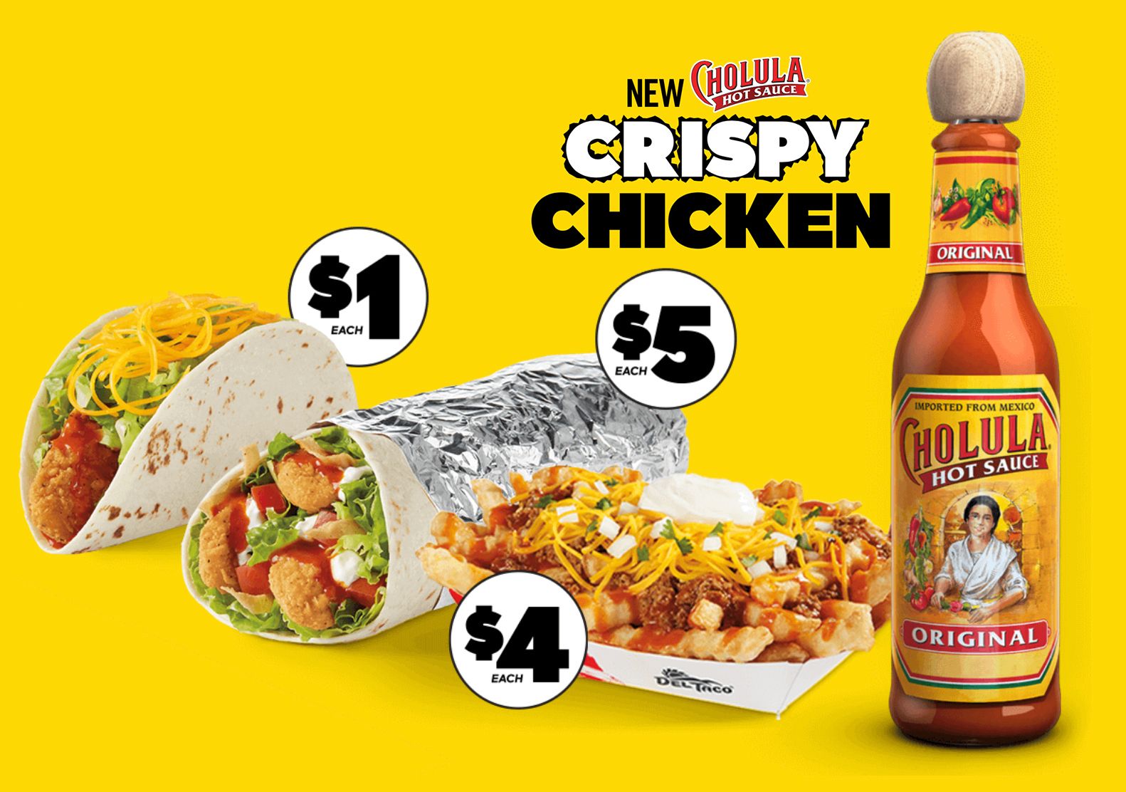 Del Taco Launches a New Line of Cholula-Inspired Crispy Chicken Burritos, Tacos and More Del Taco Launches a New Line of Cholula-Inspired Crispy Chicken Burritos, Tacos and More