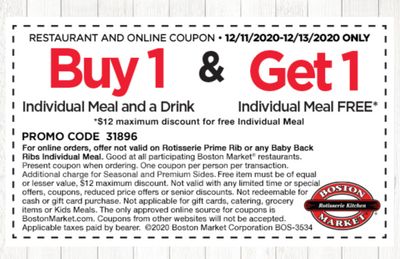 Rotisserie Rewards Members Check Your Inbox for a Limited Time Only Boston Market BOGO Coupon 