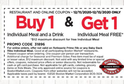 Rotisserie Rewards Members Check Your Inbox for a Limited Time Only Boston Market BOGO Coupon 