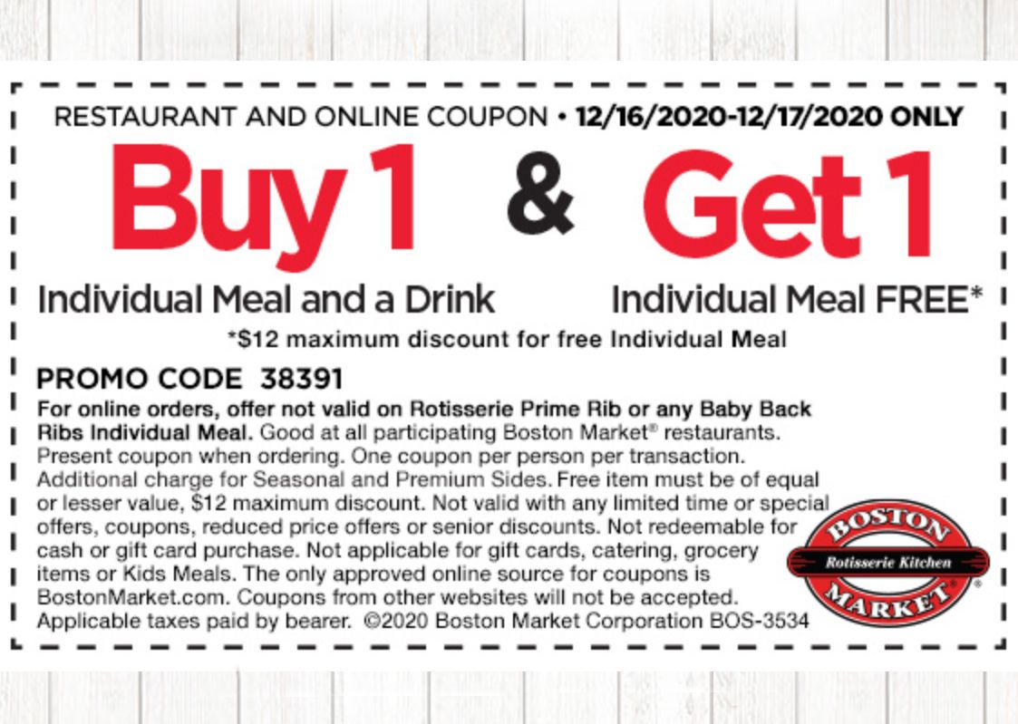 Rotisserie Rewards Members Check Your Inbox for a Limited Time Only Boston Market BOGO Coupon Rotisserie Rewards Members Check Your Inbox for a Limited Time Only Boston Market BOGO Coupon
