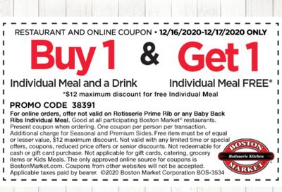 Rotisserie Rewards Members Check Your Inbox for a Limited Time Only Boston Market BOGO Coupon 