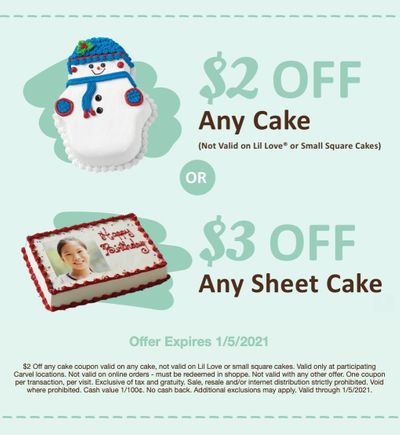 New $2 Off Carvel Cakes and $3 Off Carvel Sheet Cakes Coupons at Carvel