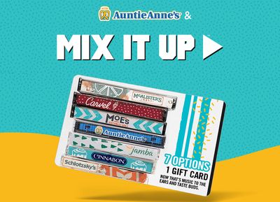For a Limited Time Save $10 on a $50 New Mix It Up eGift Card Purchase at Auntie Anne's Pretzels