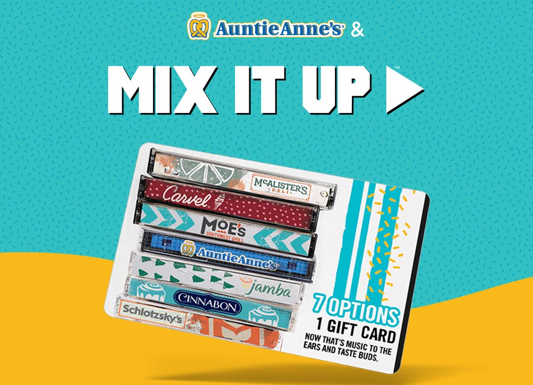 For a Limited Time Save $10 on a $50 New Mix It Up eGift Card Purchase at Auntie Anne's Pretzels For a Limited Time Save $10 on a $50 New Mix It Up eGift Card Purchase at Auntie Anne's Pretzels