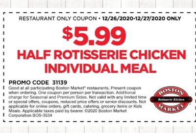 Two Days Only: Rotisserie Rewards Members Check Your Inbox for a $5.99 Half Chicken Meal Coupon (In-Restaurant Only)