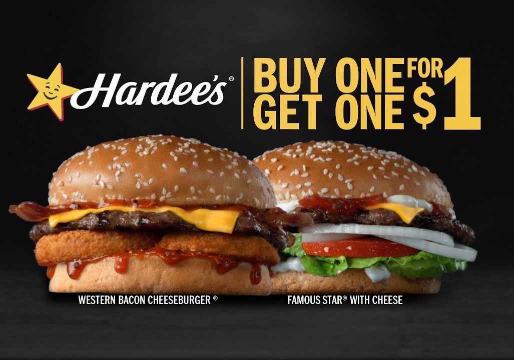 Hardee's Introduces New Buy One Get One for $1 Burger Offer for a Limited Time Only Hardee's Introduces New Buy One Get One for $1 Burger Offer for a Limited Time Only