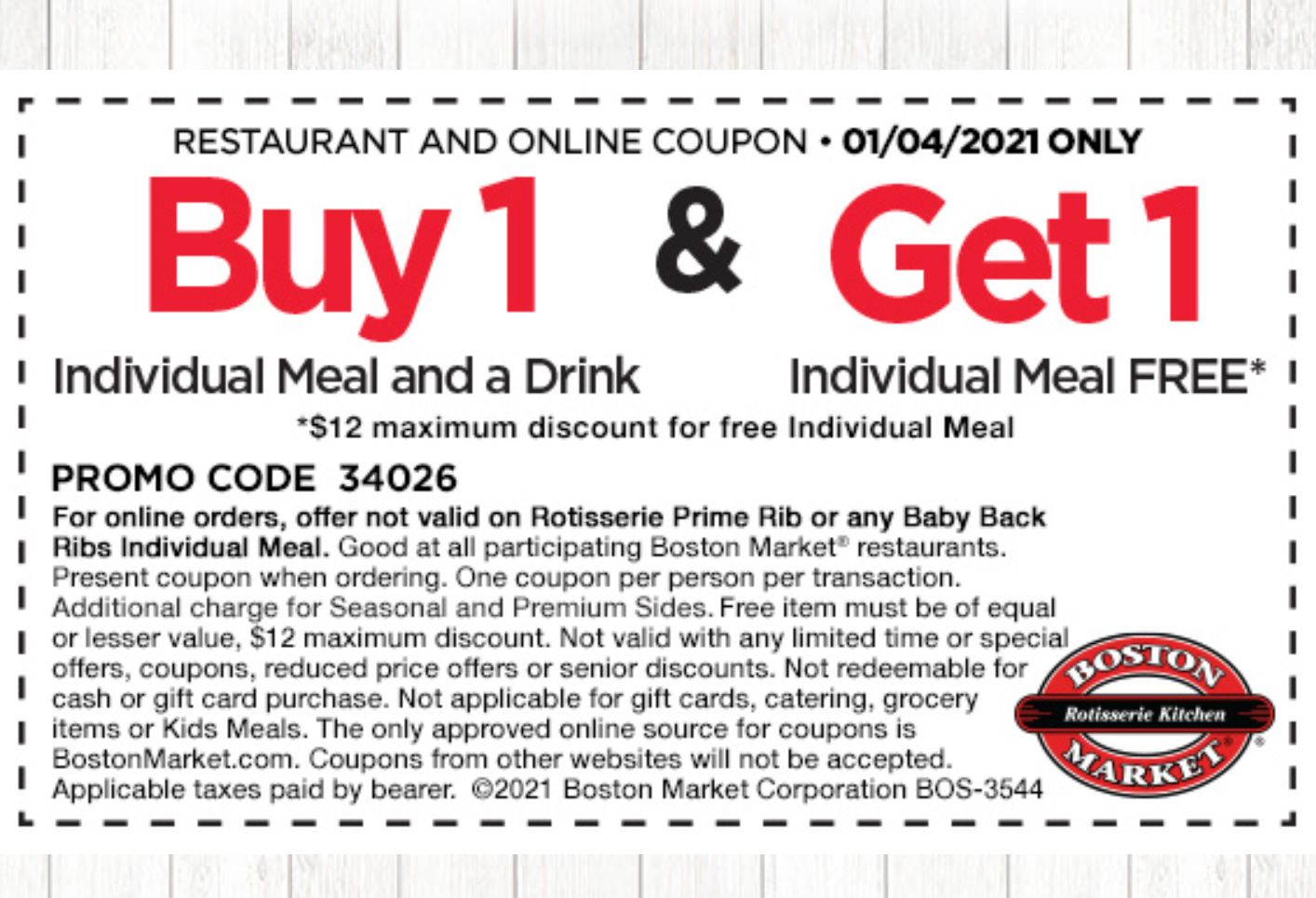 One Day Only: Rotisserie Rewards Members Check Your Inbox for a Boston Market BOGO Meal Coupon One Day Only: Rotisserie Rewards Members Check Your Inbox for a Boston Market BOGO Meal Coupon