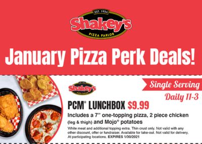 Get a PCM Lunchbox for $9.99 Between 11 and 3 pm at Shakey's Pizza Through to January 30 with a New Coupon