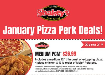 Shakey's Pizza is Offering a One Use Only $26.99 PCM Meal Coupon Valid Through to January 30