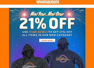 Receive 21% Off All New 2021 Merch at the Whataburger Online Shop with a New Promo Code