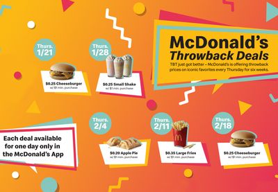 Enjoy Big Savings with Throwback Deals Every Thursday at McDonald's with a $1+ In-app Purchase for a Limited Time