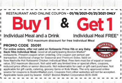 Three Days Only: Rotisserie Rewards Members Check Your Inbox for a Boston Market BOGO Meal Coupon 