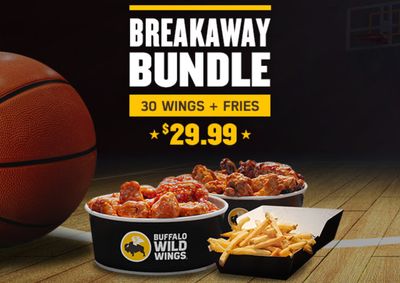 Get the New Takeout or Delivery Breakaway Bundle for $29.99 with 30 Wings and Fries at Buffalo Wild Wings