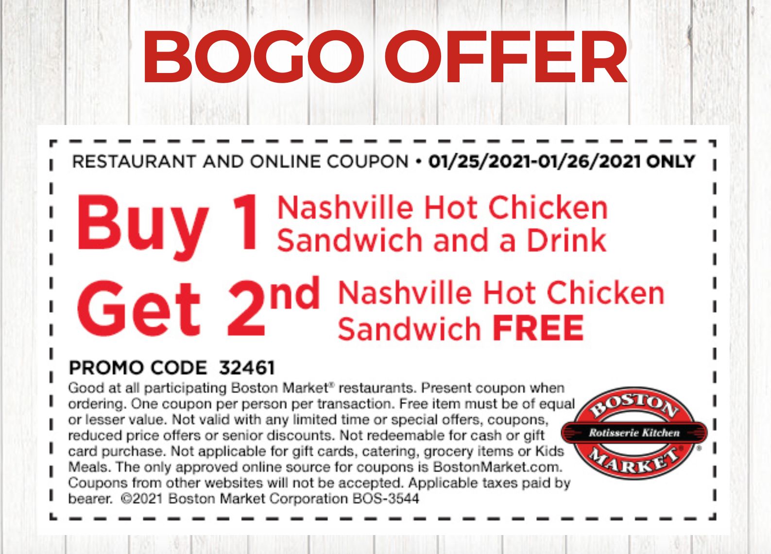 Two Days Only: Rotisserie Rewards Members Check Your Inbox For a New BOGO Nashville Hot Chicken Sandwich Offer Two Days Only: Rotisserie Rewards Members Check Your Inbox For a New BOGO Nashville Hot Chicken Sandwich Offer