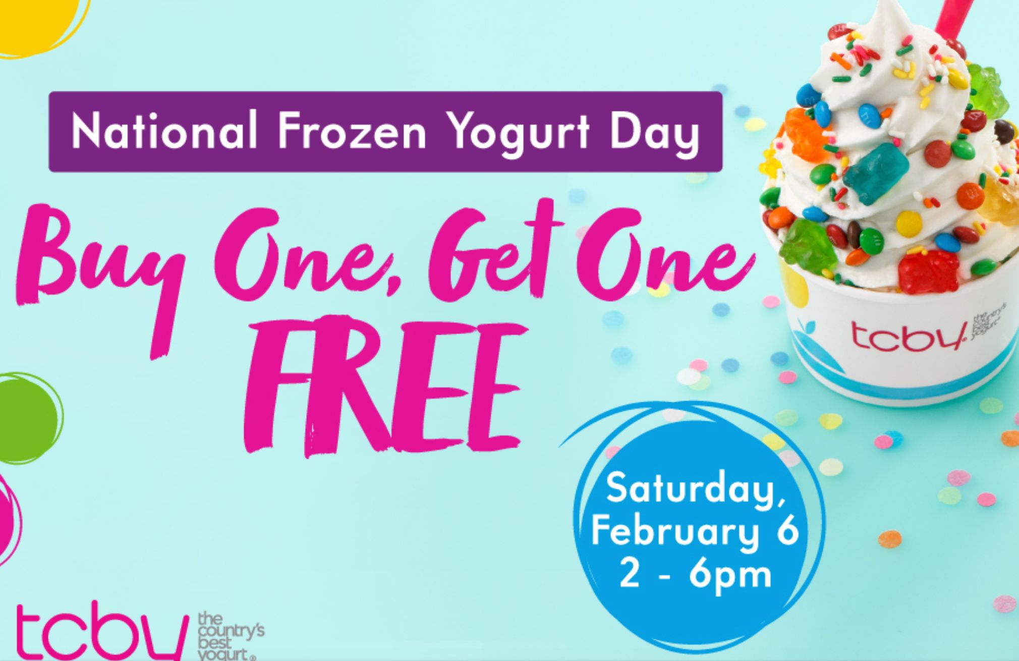 TCBY Offers a New BOGO Frozen Yogurt Deal on February 6 from 2 to 6 PM TCBY Offers a New BOGO Frozen Yogurt Deal on February 6 from 2 to 6 PM