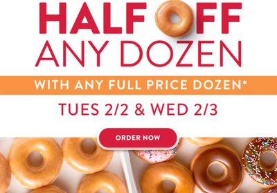 February 2 and 3 Only: Get a Half Priced Dozen When You Buy a Fully Priced Dozen Online at Krispy Kreme