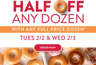 February 2 and 3 Only: Get a Half Priced Dozen When You Buy a Fully Priced Dozen Online at Krispy Kreme