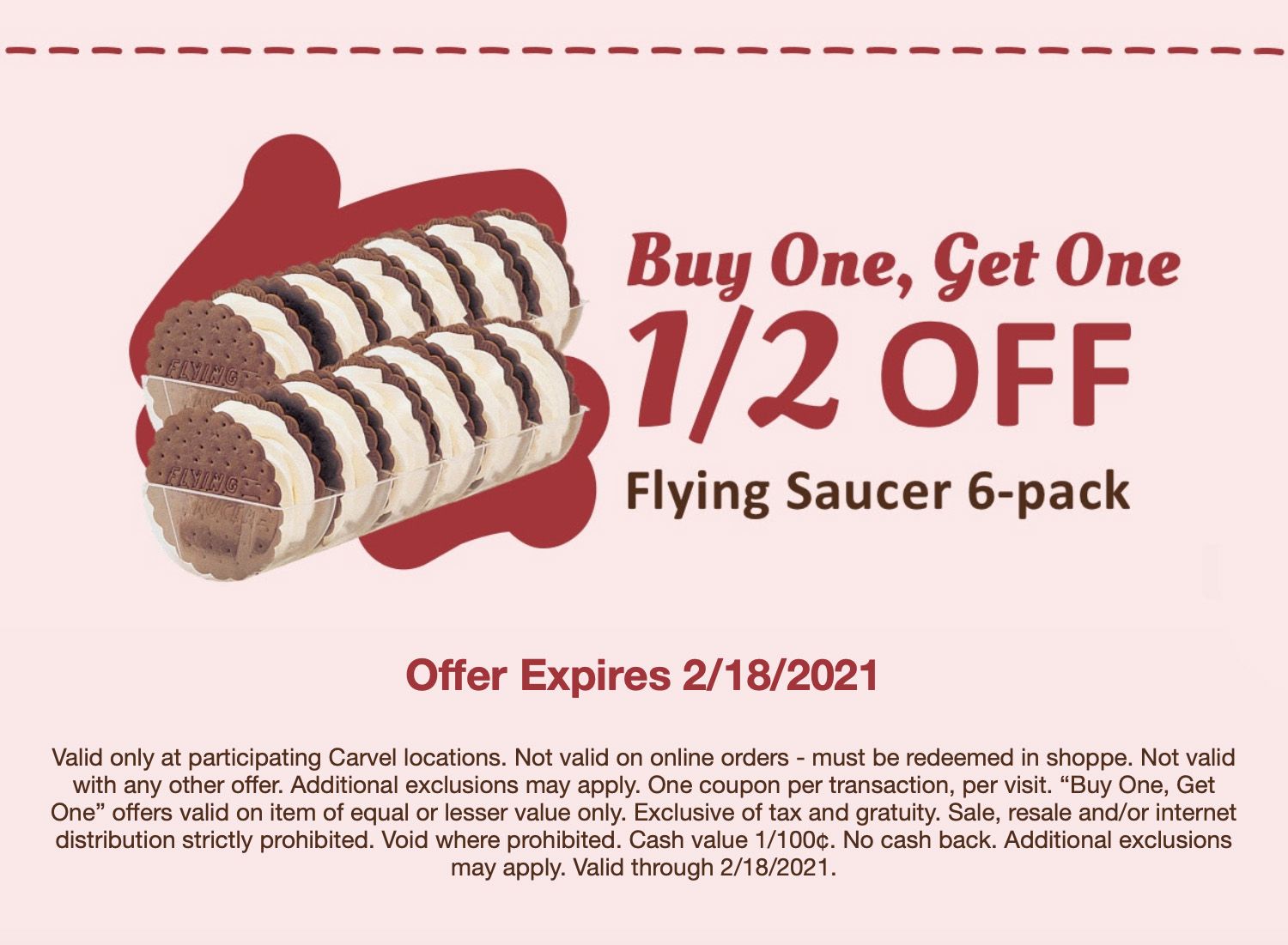 Fudgie Fanatics, Check Your Inbox for a New Buy One Get One Half Off Flying Saucer Coupon at Carvel Fudgie Fanatics, Check Your Inbox for a New Buy One Get One Half Off Flying Saucer Coupon at Carvel