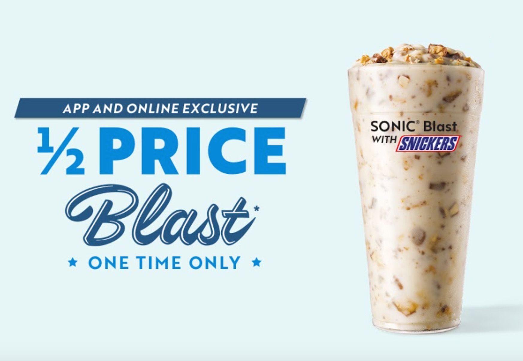 Sonic Rewards Members Can Now Receive a Half Priced Sonic Blast with Snickers through an Online or In-app Order