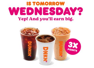 On February 17, DD Perks Members Can Earn Triple the Rewards Points on Hot or Iced Drinks at Dunkin' Donuts