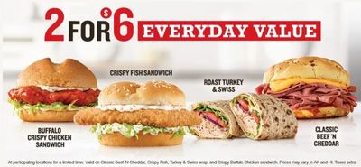 Arby’s 2 for $6 Value Menu Deals!