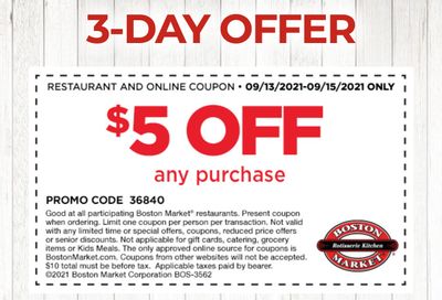 Rotisserie Rewards Members Check Your Inbox: Get $5 Off a $10+ Online or In-restaurant Purchase 