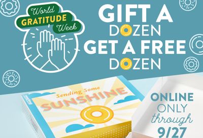 Get a Free Original Glazed Dozen Coupon When You Gift a Dozen Online or In-app at Krispy Kreme During World Gratitude Week 