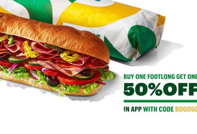 Buy 1 Footlong, Get Another at 50% Off with Online Subway Orders Using a New Promo Code 