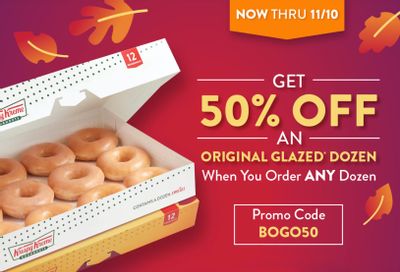 Get 50% Off an Original Glazed Dozen With the Online Purchase of a Fully Priced Dozen at Krispy Kreme