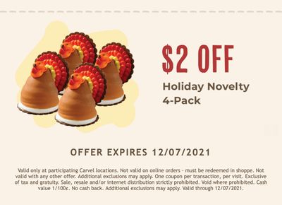 Fudgie Fanatics Can Get $2 Off a Novelty 4 Pack of Lil' Gobblers at Carvel Through to December 7