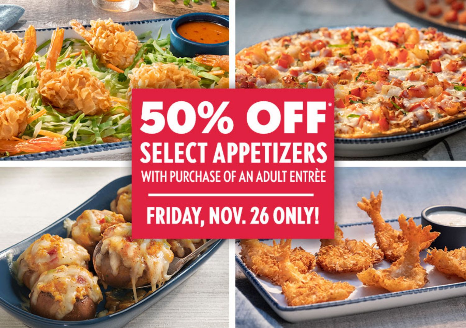 Red Lobster Offers 50% Off a Select Appetizer with an Online Adult Entree Purchase in Florida and Texas this Black Friday Red Lobster Offers 50% Off a Select Appetizer with an Online Adult Entree Purchase in Florida and Texas this Black Friday