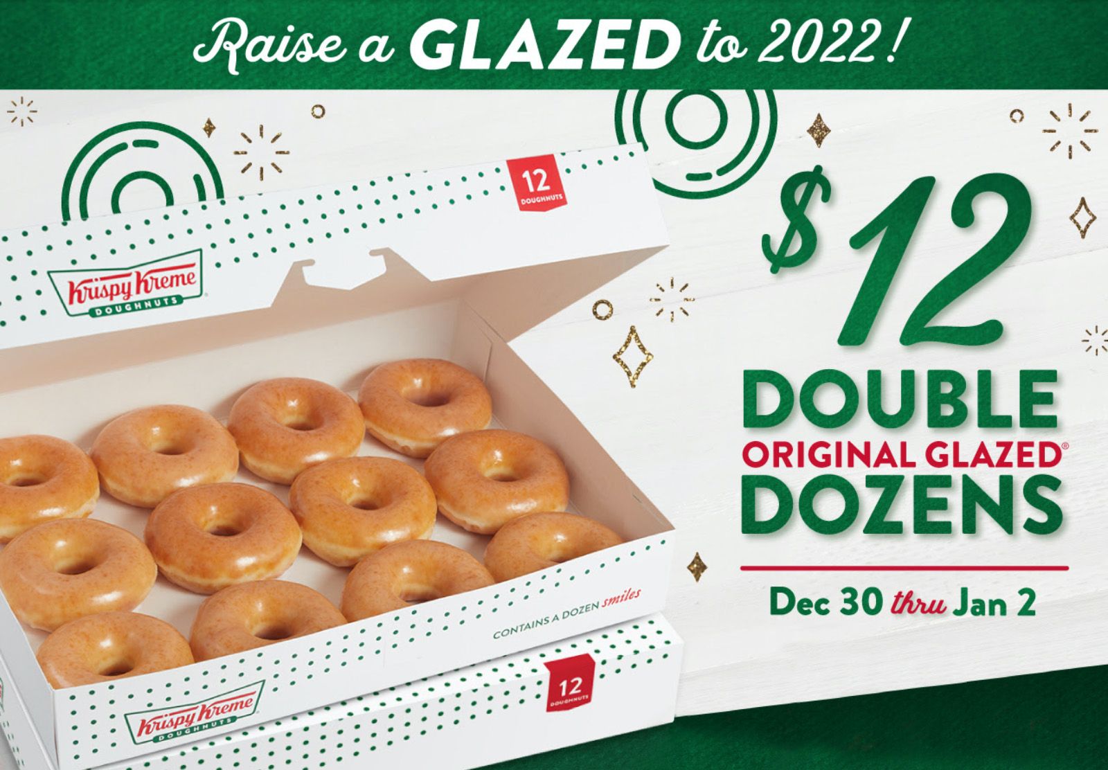2 Original Glazed Dozens are Only $12 Over New Years at Krispy Kreme 2 Original Glazed Dozens are Only $12 Over New Years at Krispy Kreme