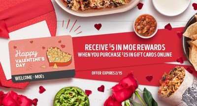 Get $5 in Moe Rewards When You Buy $25 in Gift Cards Online at Moe’s Southwest Grill 