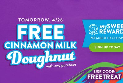 Rewards Members Can Claim 1 Free Cinnamon Milk Doughnut with Purchase on April 26, 2022 at Krispy Kreme