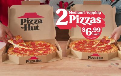 Get 2 Medium 1 Topping Pizzas for $6.99 Each at Participating Pizza Hut Restaurants with a Carry Out Order