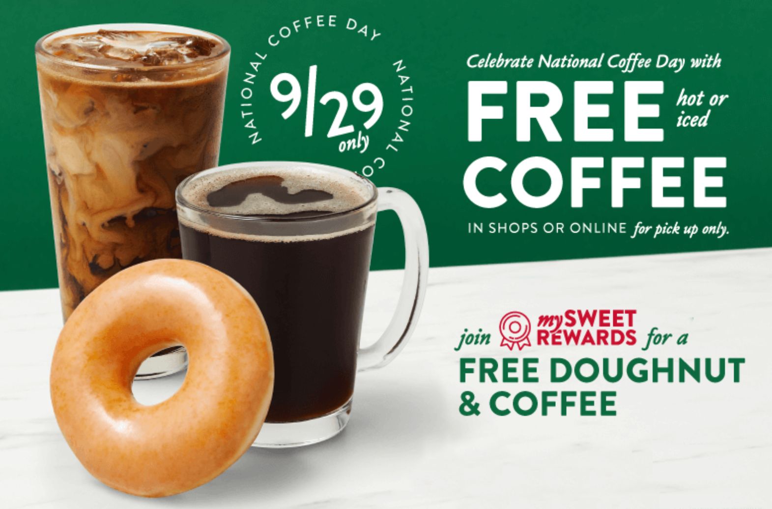 Krispy Kreme Gives Away a Free Coffee on September 29 and Rewards Members Also Get a Free Doughnut Krispy Kreme Gives Away a Free Coffee on September 29 and Rewards Members Also Get a Free Doughnut