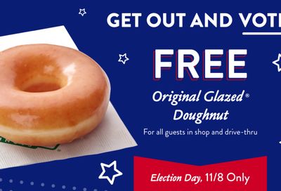 One Day Only: Get a Free Original Glazed Doughnut In-shop at Krispy Kreme for Election Day on November 8